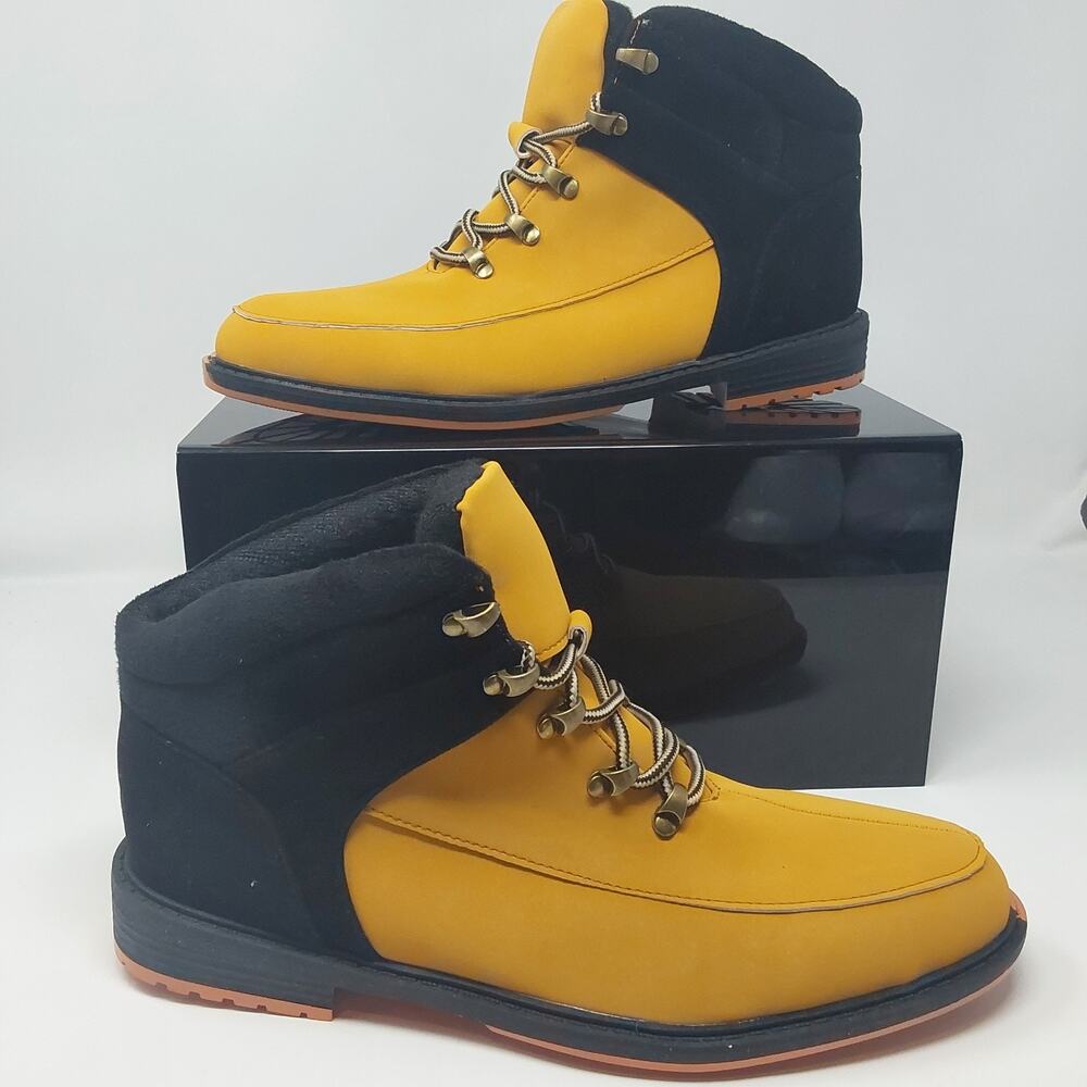 Mens Yellow Black Hiking Boots Lace Up Outdoor Work Boots Size 8.5 US/ 42 EU